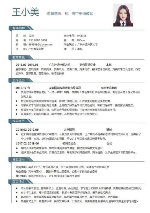 个人简历样本范文